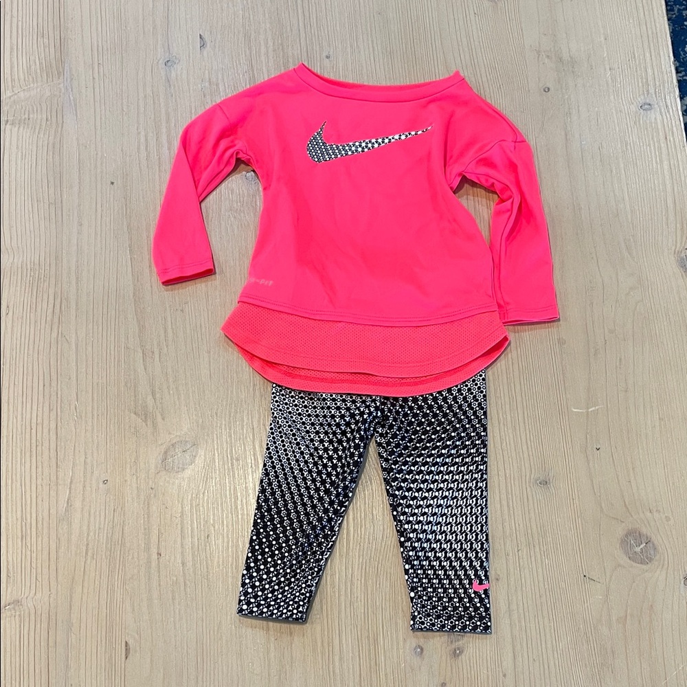 Nike Hot Pink Top and Patterned Leggings Set